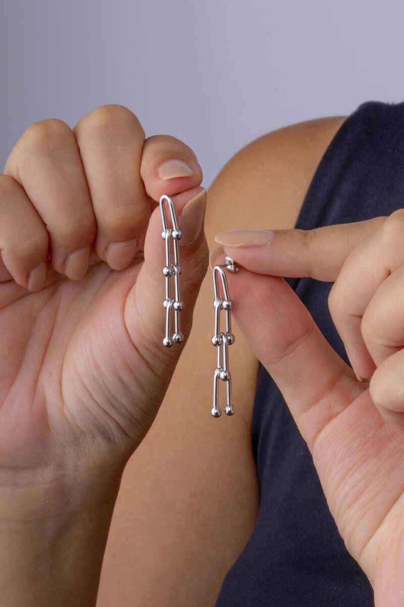 Beyaz Altın Kaplama Tiffany Çelik Küpe - 3