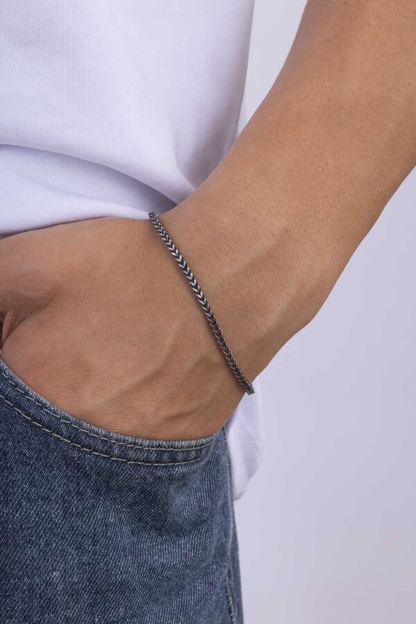 Tilki Kuyruğu Erkek Çelik Zincir Bileklik - Gümüş Pazarım