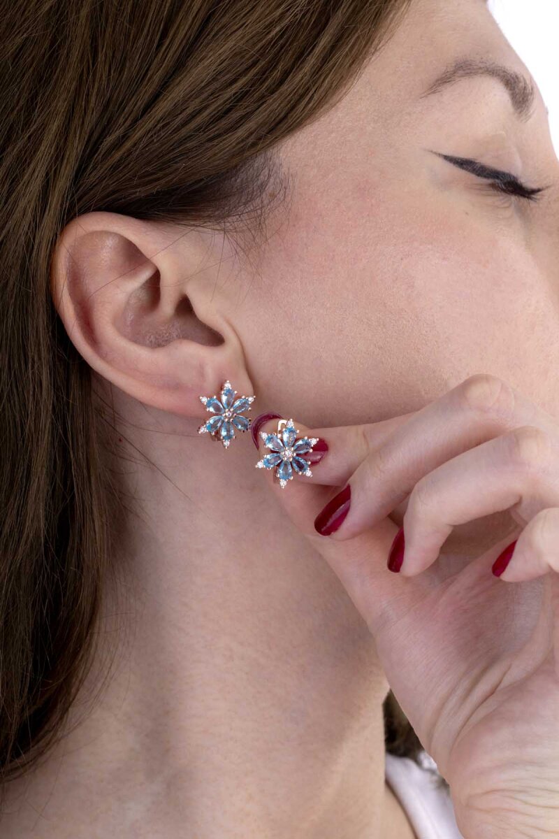 Turkuaz Renkli Aster Çiçeği Gümüş Set - 5