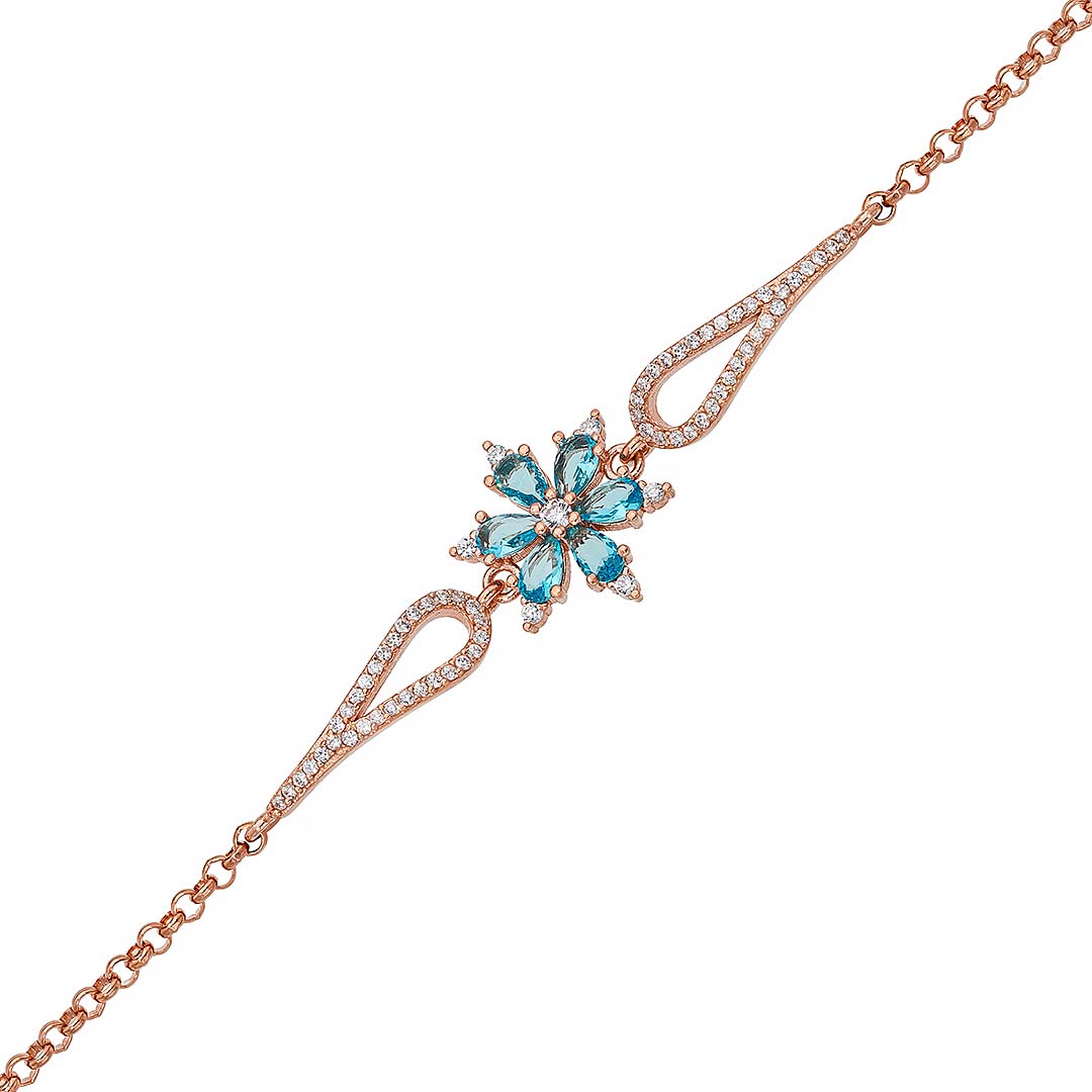 Turquoise Color Aster Flower Sterling Silver Bracelet - Thumbnail