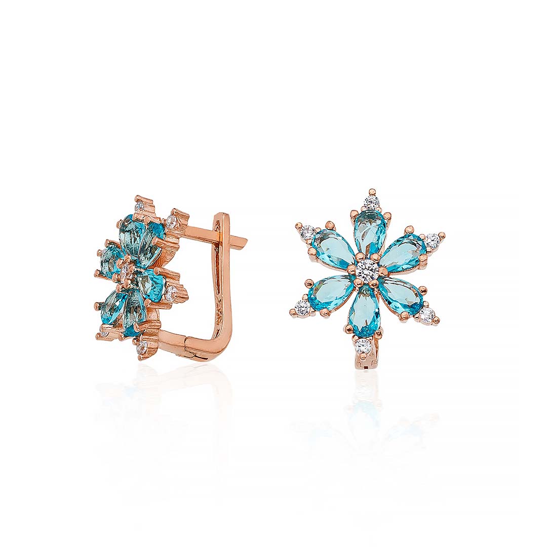 Turquoise Color Aster Flower Sterling Silver Earrings