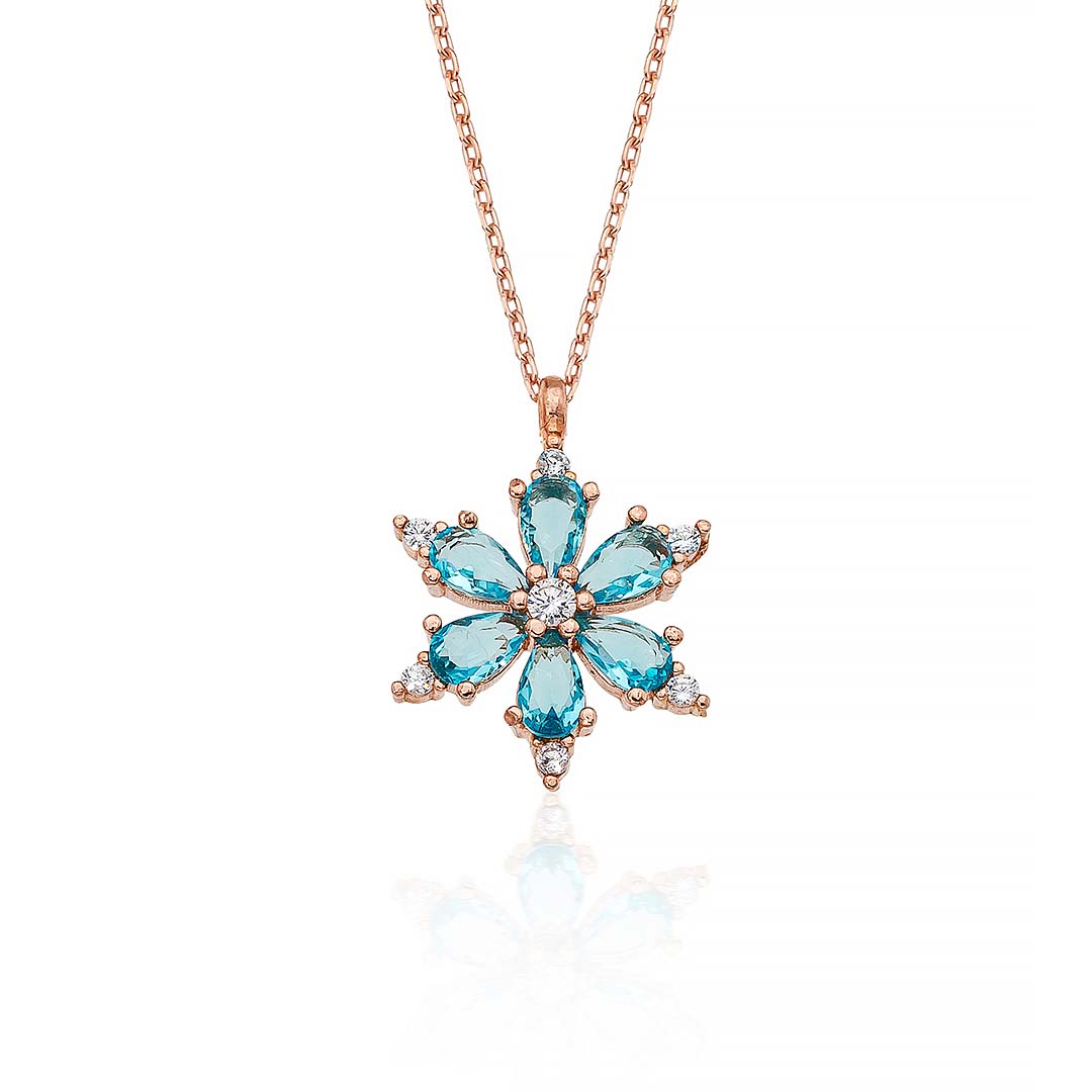 Turquoise Colored Aster Flower Silver Necklace