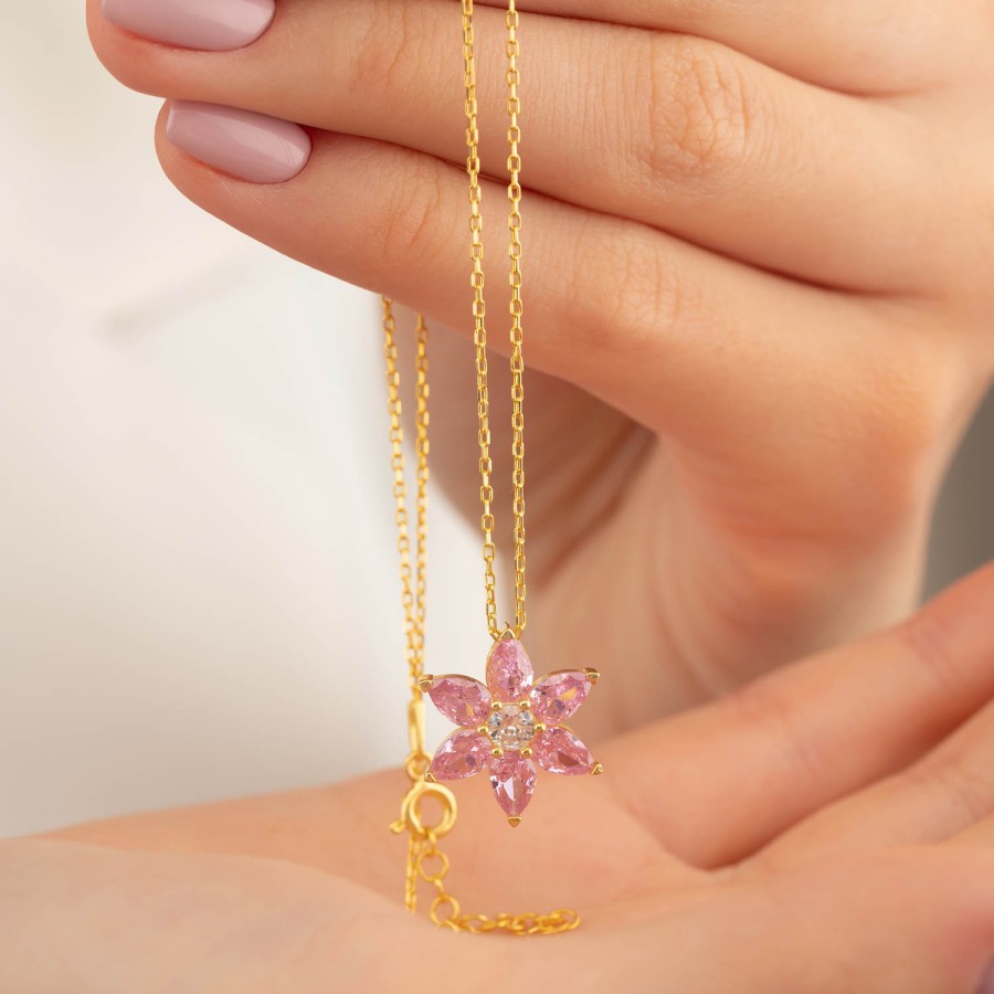 Gümüş Pazarım - Violet Silver Necklace with Pink Stone