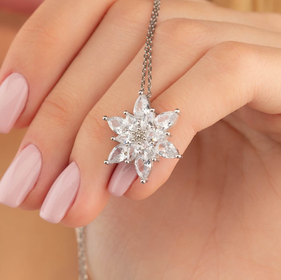 White Lotus Flower Women's Silver Necklace - Thumbnail