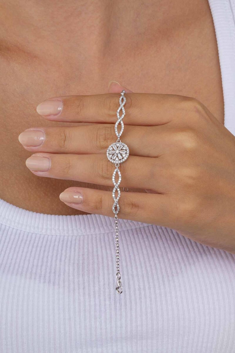 Yuvarlak Kesim Baget Taşlı Gümüş Bileklik - 3