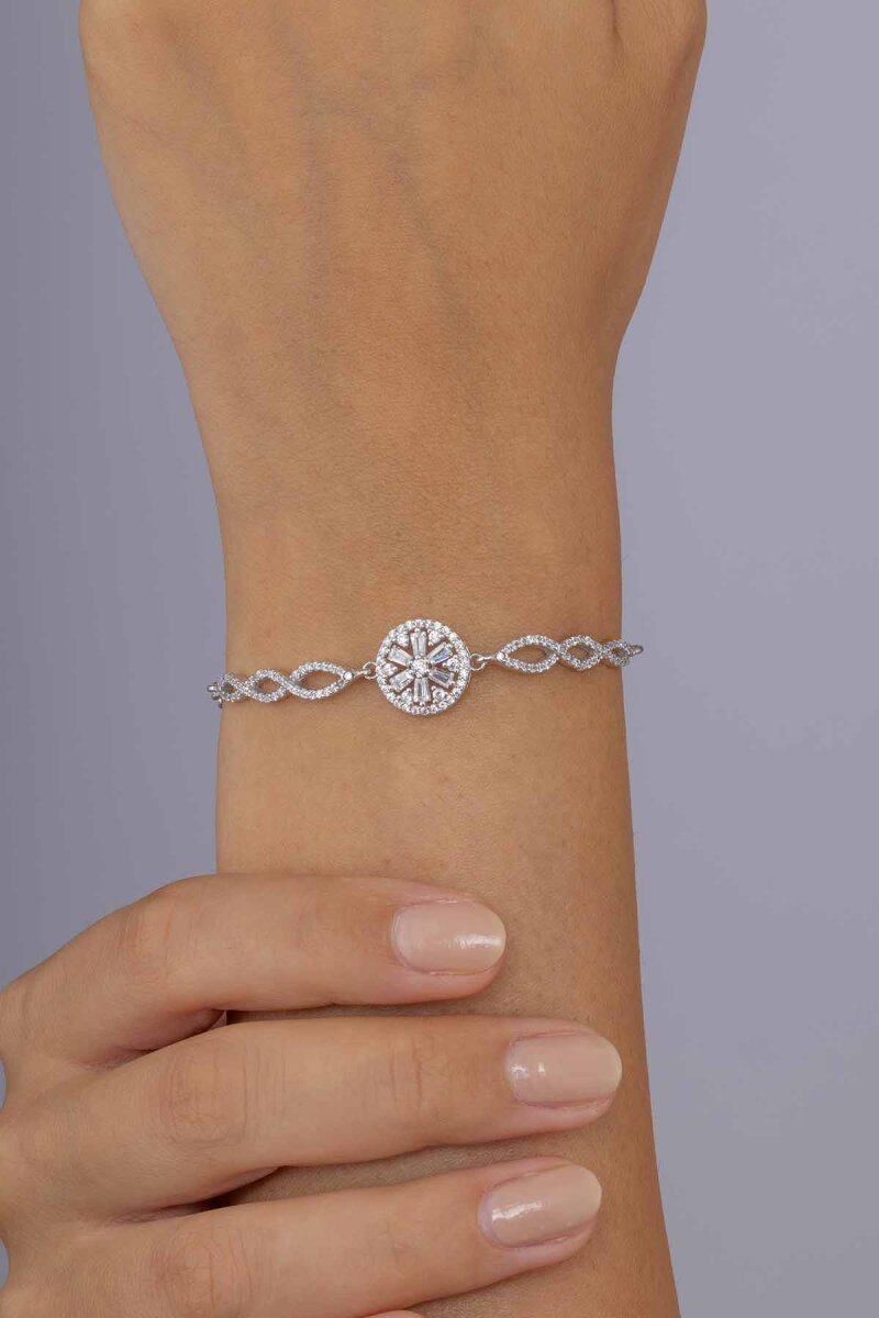 Yuvarlak Kesim Baget Taşlı Gümüş Bileklik - 2