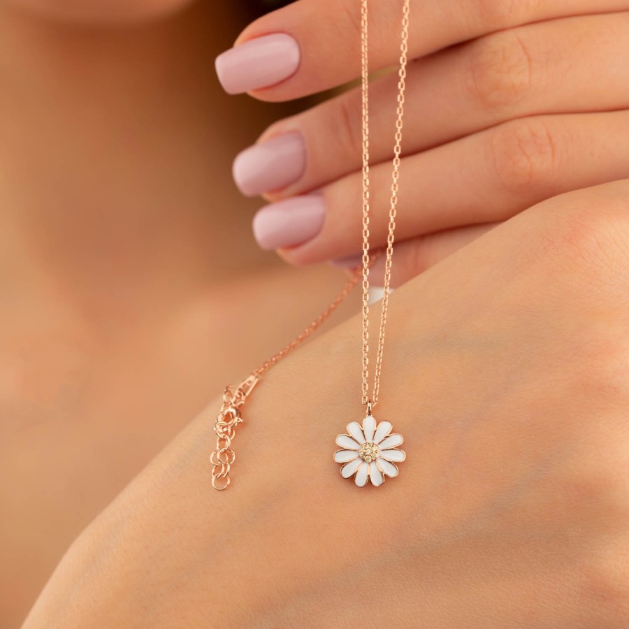 Gümüş Pazarım - Zircon Stone Daisy Woman Silver Necklace