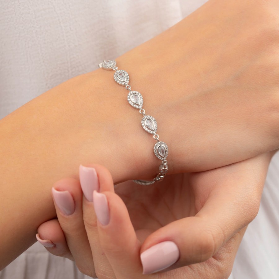 Gümüş Pazarım - Zircon Stone Drop Cut Silver Bracelet