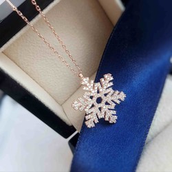 Zircon Stone Snowflake Motif Silver Necklace - Thumbnail