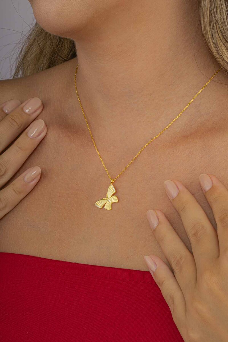 Zirkon Taşlı Altın Kaplama 925 Ayar Gümüş Kolye - 2