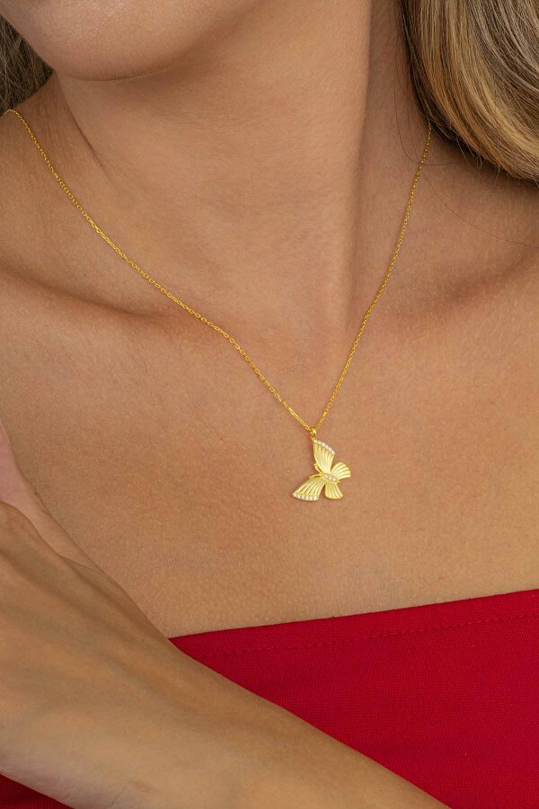 Zirkon Taşlı Altın Kaplama 925 Ayar Gümüş Kolye - Gümüş Pazarım