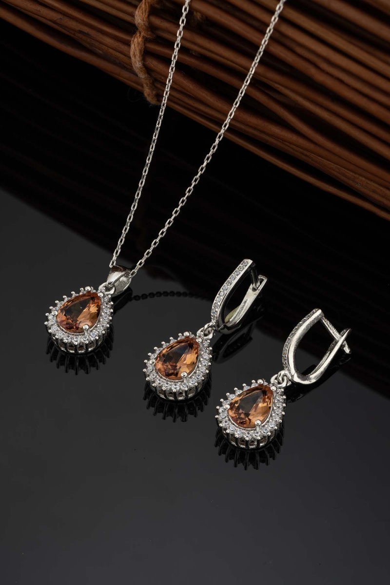 Zultanit Taşlı Damla Kesim Gümüş Set - 1